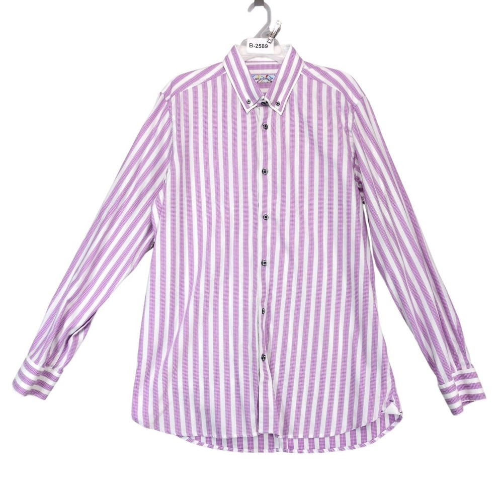 Brandolini Purple White Striped Button Down Shirt Mens L Avant Garde Party Club